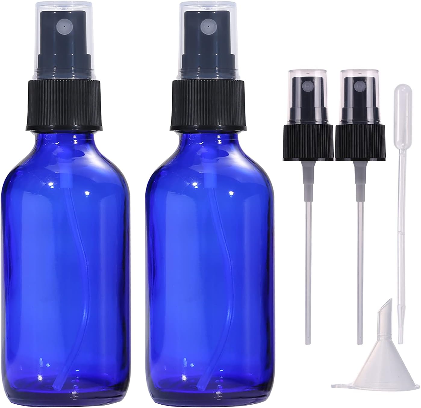 LIYUABU 60ml Empty Blue Glass Spray Bottles,Small Fine Mist Atomiser Refillable Reusable Travel Spray Bottles for Essential Oil,Hair,Aromatherapy,Perfumes,Cleaning(2 Pack)