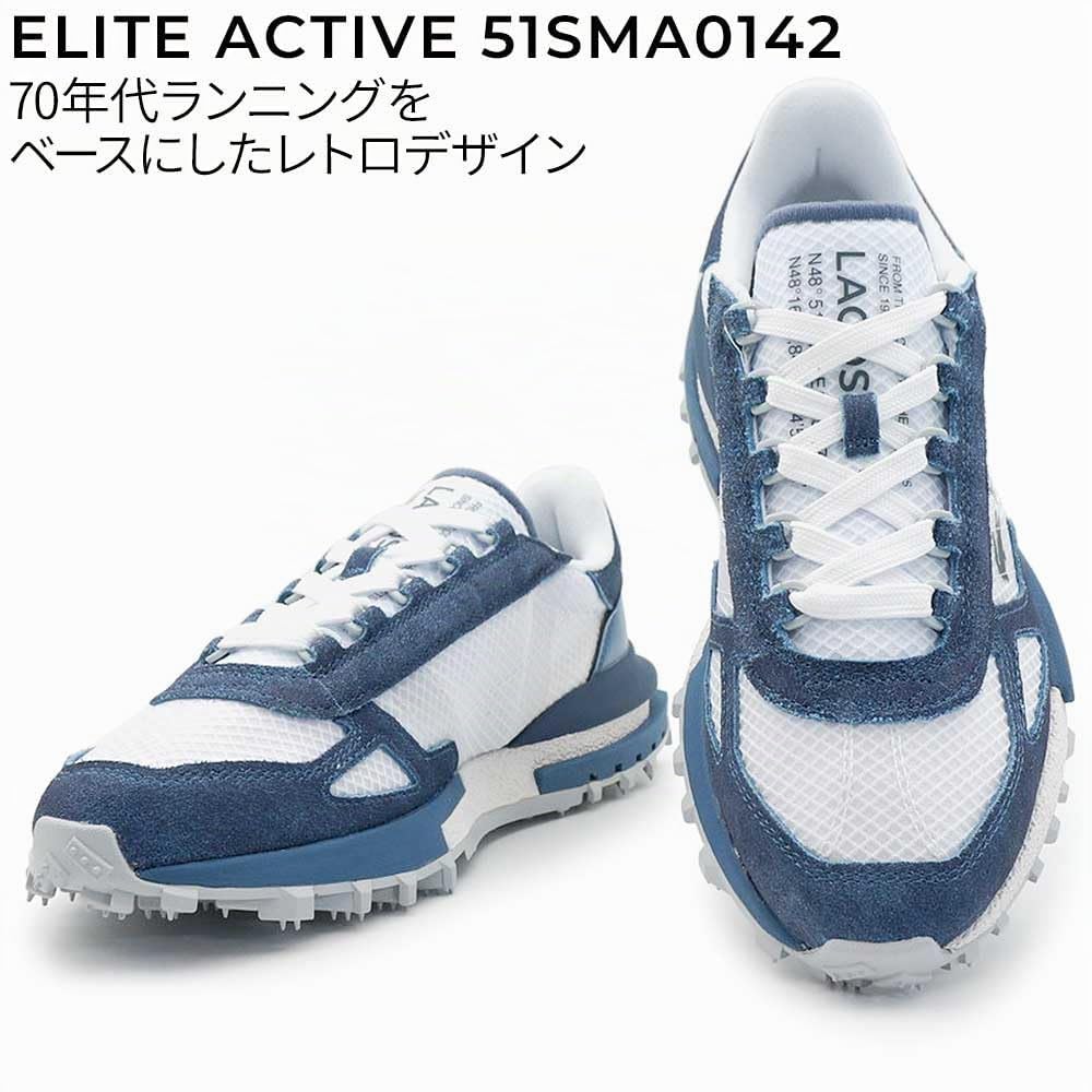 Lacoste Elite Active, Zapatillas Deportivas Retro para Hombre, Ante y Malla, Blanco y Azul Marino, Ligeras (Sistema Tallas Calzado EU, Adulto, Números, Mediano, 41)