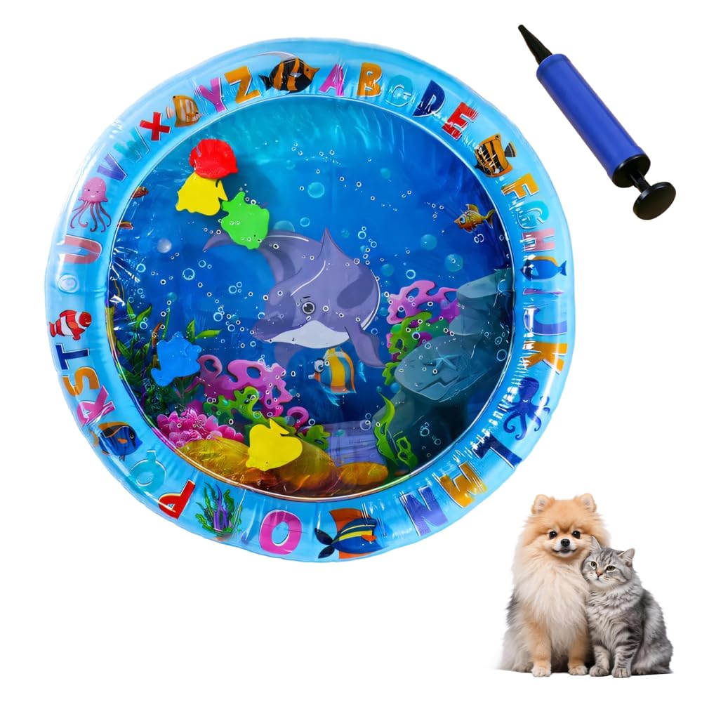 Cat Water Mat with Fish, 25.6Inch PVC Inflatable Water Cat Cooling Bed Pad