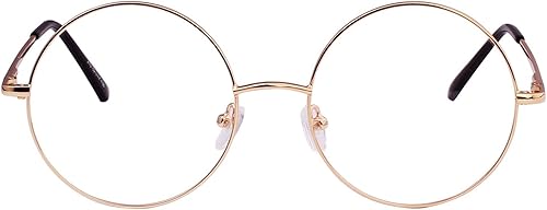 Agstum Marco de gafas retro redondo de metal sin receta con lente transparente de resorte