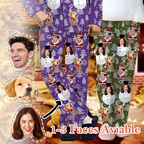 ONFAON Personalized Face Pajamas Pants, Custom Photo Pajama Bottoms for Men Women, Customized Sleepwear PJs for Christmas2