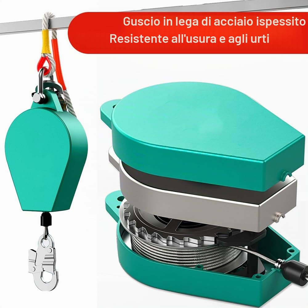Lotvic Dispositivo Anticaduta Retrattile 10m, Anticaduta a Richiamo Automatico, Anticaduta di Tipo Retrattile, Dispositivo di Sicurezza Dell'altezza per Ponteggi e Tetti, Carico Massimo 150 kg