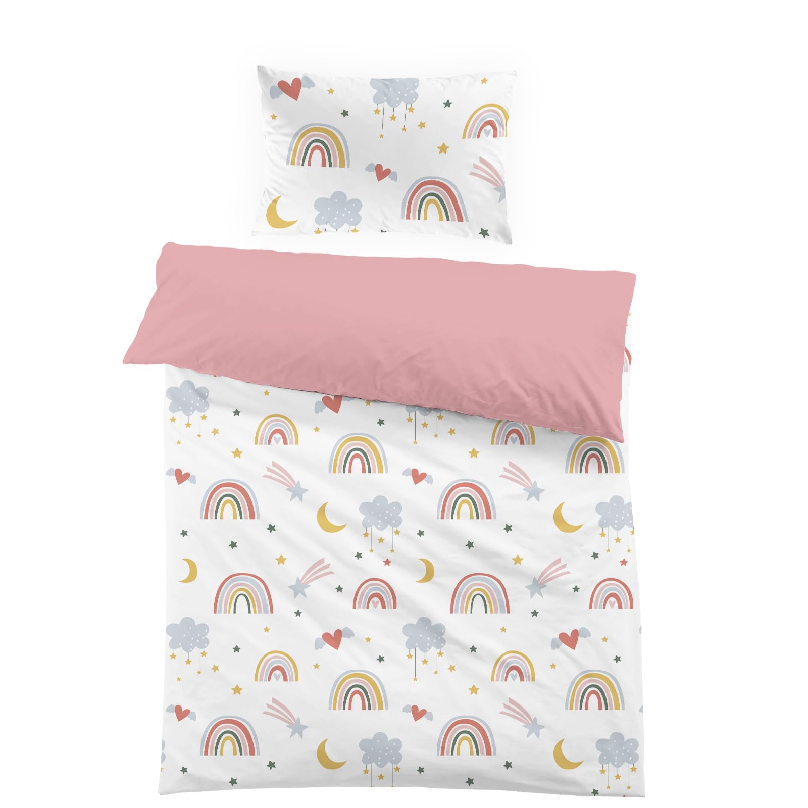 Yasida BettwäSche Regenbogen 120x150 Rosa Kinder Bunte Mikrofaser BettwäSche Mit Regenbogen, Wolken, Sternen, Monden, Herzen FüR MäDchen Einzelbettbezug Set Bettbezug 120x150 Und Kopfkissenbezug 40x60