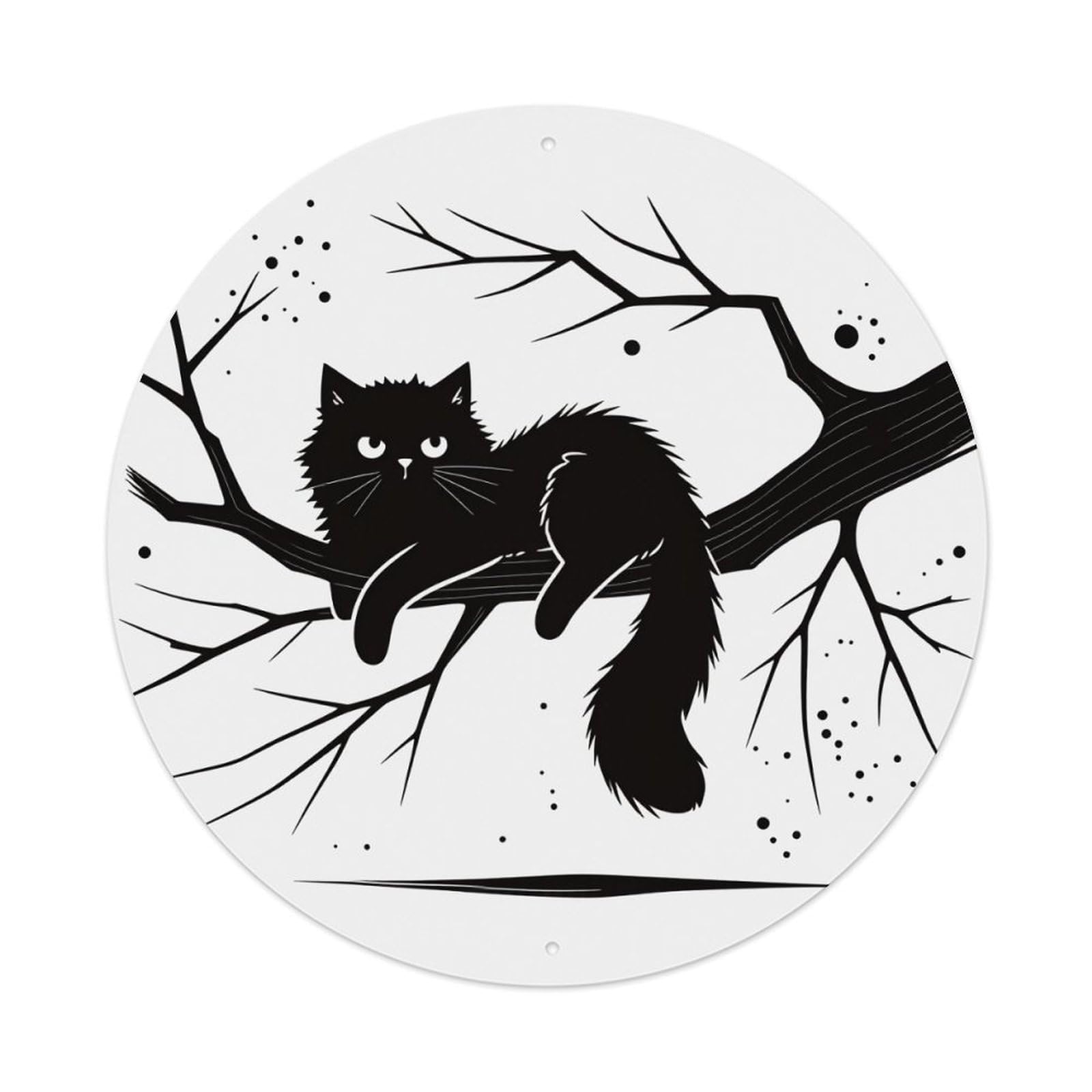 Black Cat On Tree Branch Metal Tin Sign Vintage Garden Bedroom Cafe Bar Man Cave Home Wall Decor Metal Poster 8x8 inches