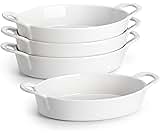 MALACASA Oval Ceramic Oven Baking Dishes, Ideal for Lasagne, Shepherds Pie and More - Small Pie Dish, Set of 4, 22 OZ, White, Oven Safe