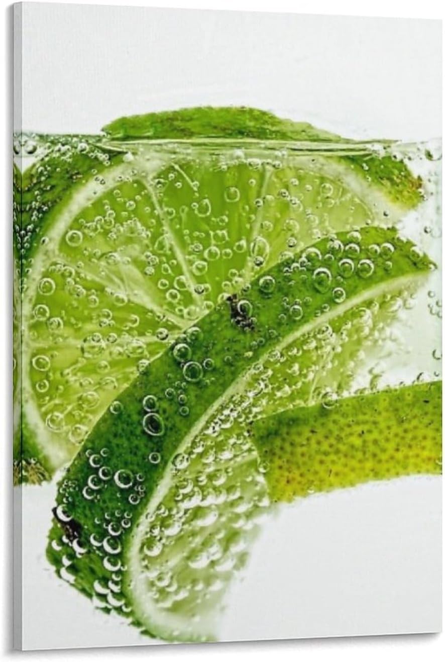 Three Slices of Green Lemon Fruit Wall Art, Vivid Fruit And