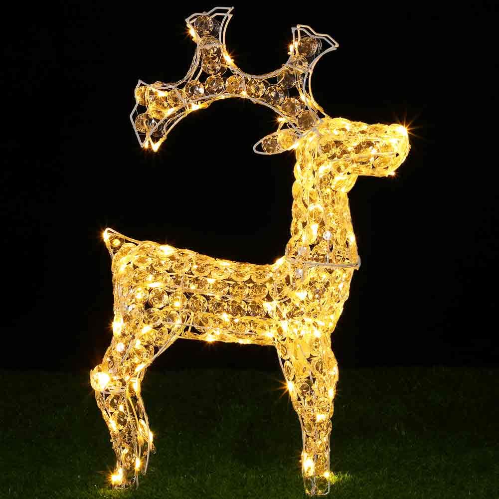 BAKAJI Rentier für Weihnachten, hell, 3D, aus Perlen, reflektierend, Acrylkristalle, 200 LEDs, warmweiß, für den Garten, Weihnachten, Höhe 90 cm