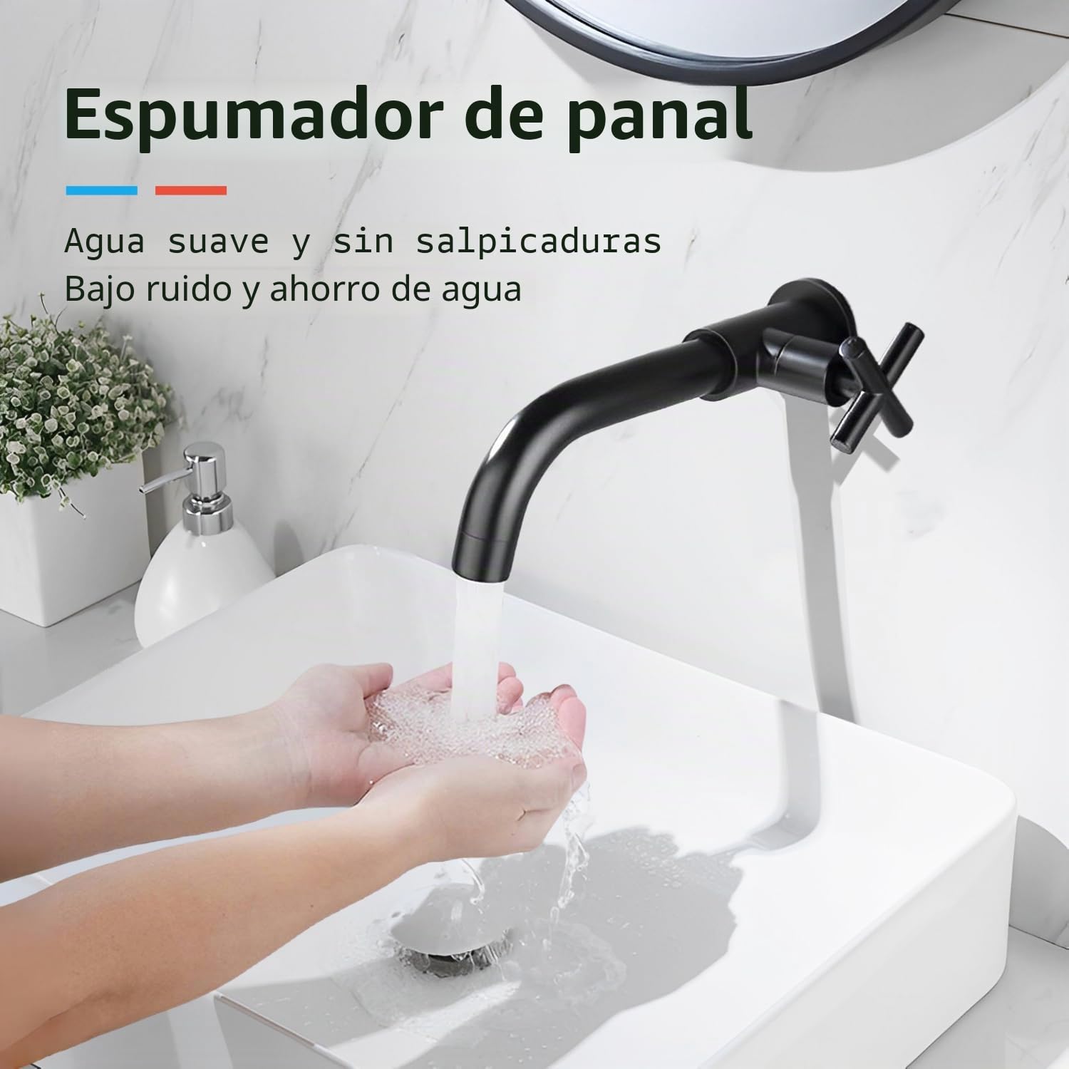 Grifo Mural de Agua Fría Negro, 23CM | Grifo lavabo de Pared de latón negro, giratorio 360°, G1/2, para jardín exterior baño cocina lavandería mop pool