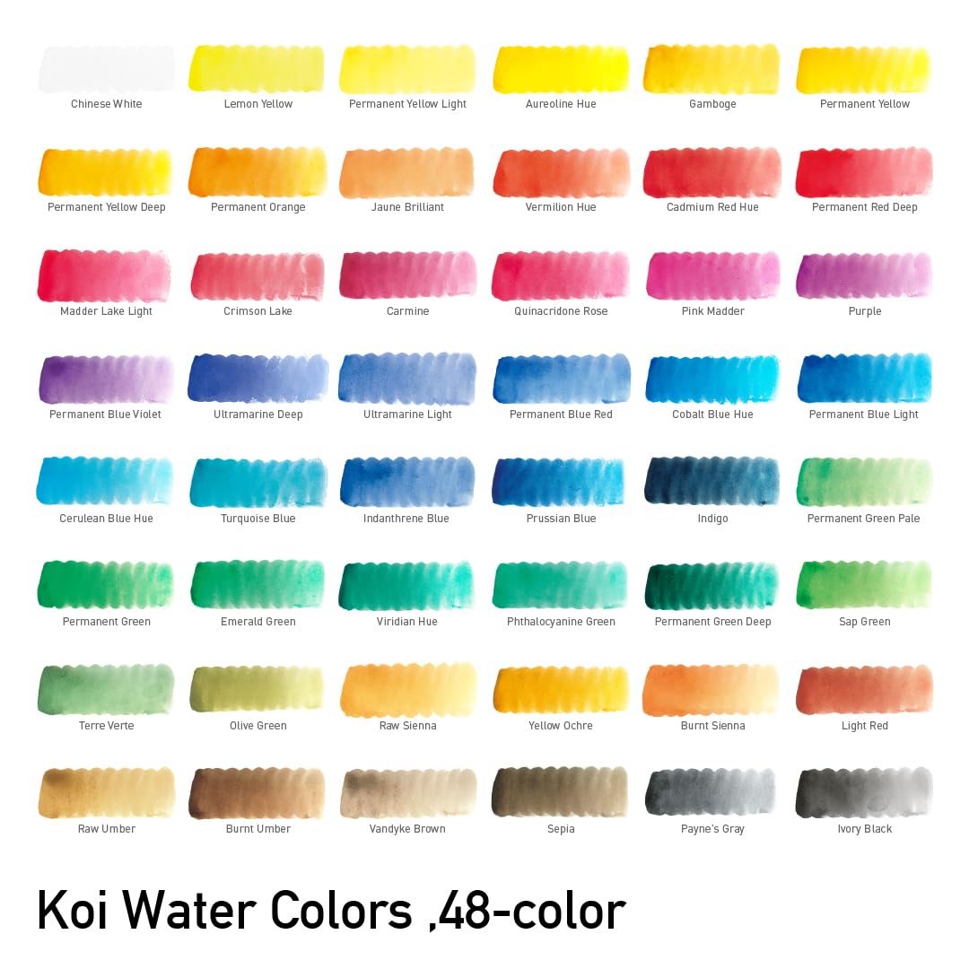 SAKURA Koi Water Colors - Pocket Field Sketch Box - 48 medias pastillas con pincel de agua y paleta mezcladora - Portátil y compacto para artistas