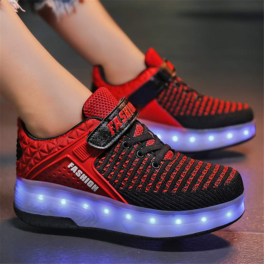 Axcer USB Aufladen LED Leuchtend Schuhe mit Doppelt Rollen Ultraleicht Einziehbar Outdoor Sportschuhe 7 Farbe Farbwechsel Blinkschuhe Skateboardschuhe Blinking Gymnastik Sneaker für Junge Mädchen