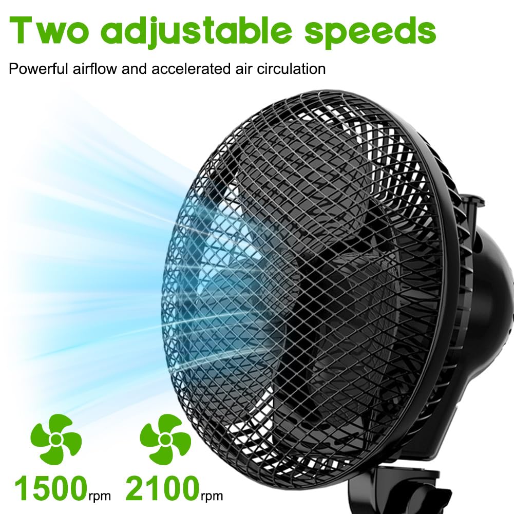 DASIAUTOEM Grow Ventilatore oscillante con morsetto, 330 CFM, motore EC, oscillante, IP54, timer silenzioso da 8 W