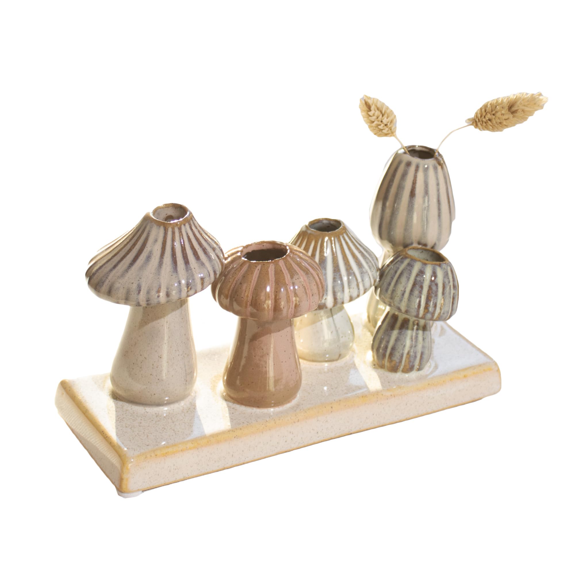 Darthome Multi Coloured Mushroom Multi Bud Vase 18.5X10x7cm Speckled Ceramic Glazed Pottery Flower Stem Pot Ornament