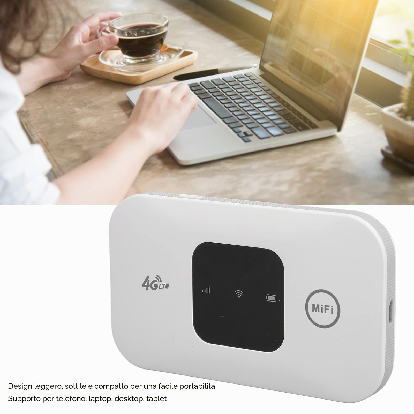 Pavv Router di Rete Wireless, Hotspot Internet 4G LTE Tascabile con Slot per Scheda SIM, Display a LED, 2100 mAh, 10 utenti collegati, dongle Modem WiFi per Telefono Computer Portatile