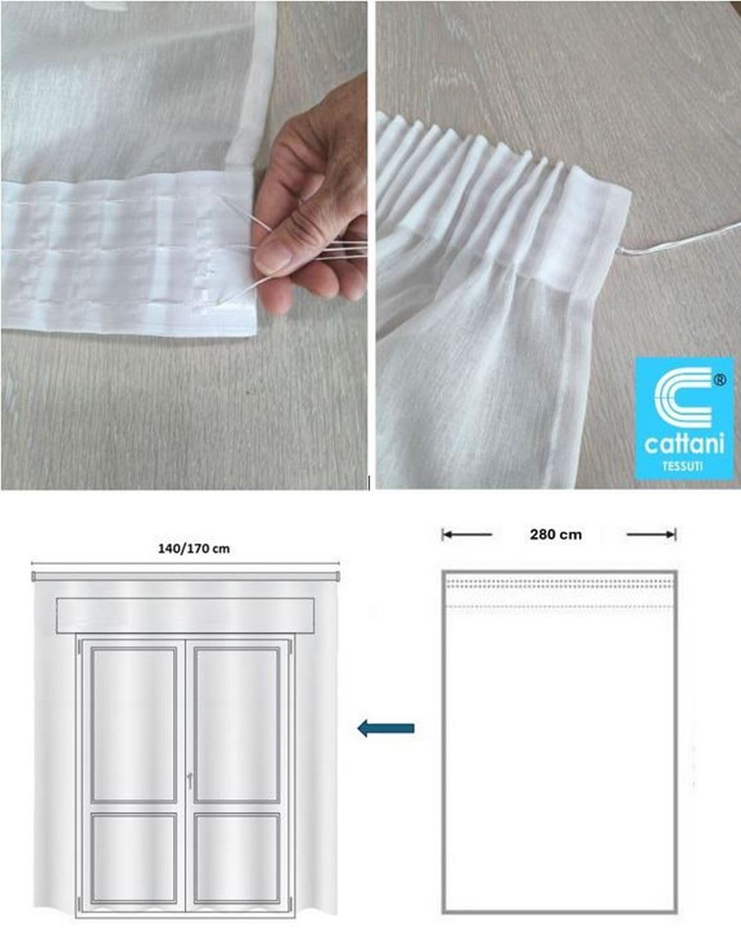 Tende su misura con fettuccia arricciatenda, tessuto ricamato effetto lino bianco, pannello 200/280 cm, per binari 100/170 cm, altezza 180-290 cm - 280x220 cm Bianco