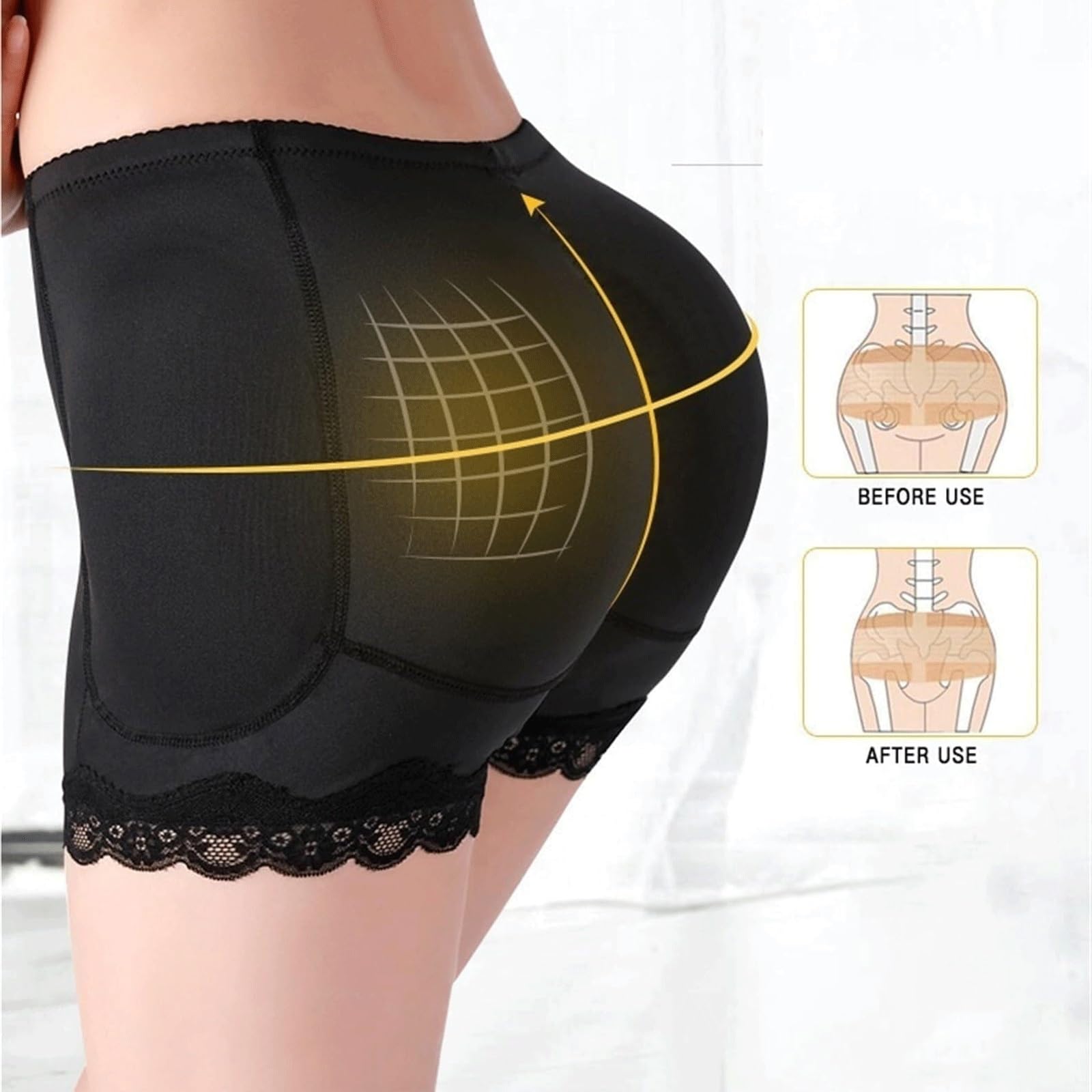 Steuerhöschen for Damen, Spitzenbesatz, Anti-Scheuern, Shapewear-Shorts, nahtloser Po-Heber, Bauchkontrolle, Boyshort unter dem Körper(Skin1Pcs,Large)