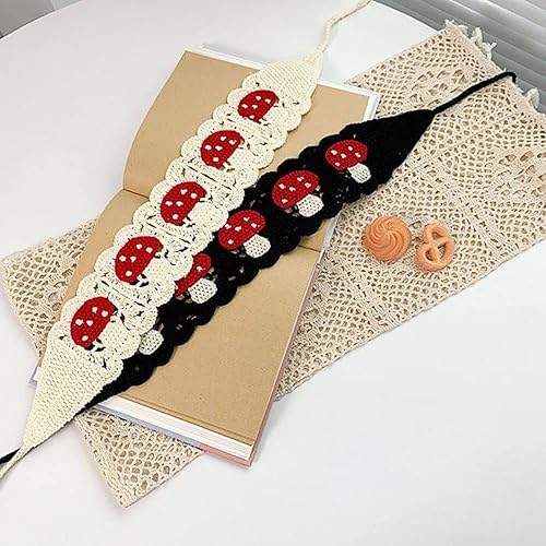Miniatura 4 de JJLFresheners Diadema negra para mujer, con patrón de hongos de ganchillo, bandana de ganchillo, pañuelo para la cabeza, pañuelo para el pelo,