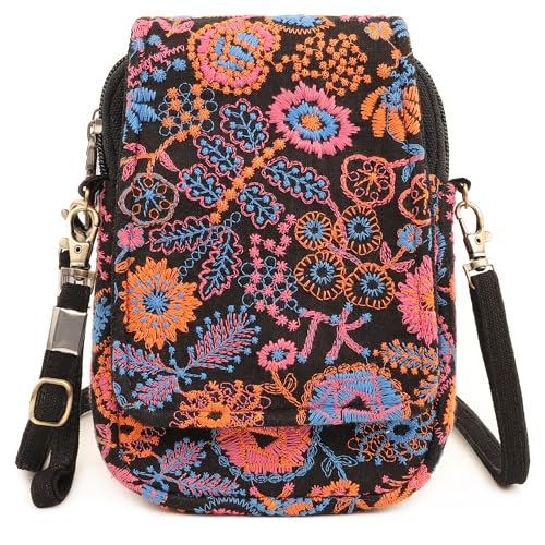 Image of SILKAREA Embroidered Cute Mini Crossbody Bag for Women Small Handbags Wristlet Wallet Bag Cell-phone Pouch Coin Purse