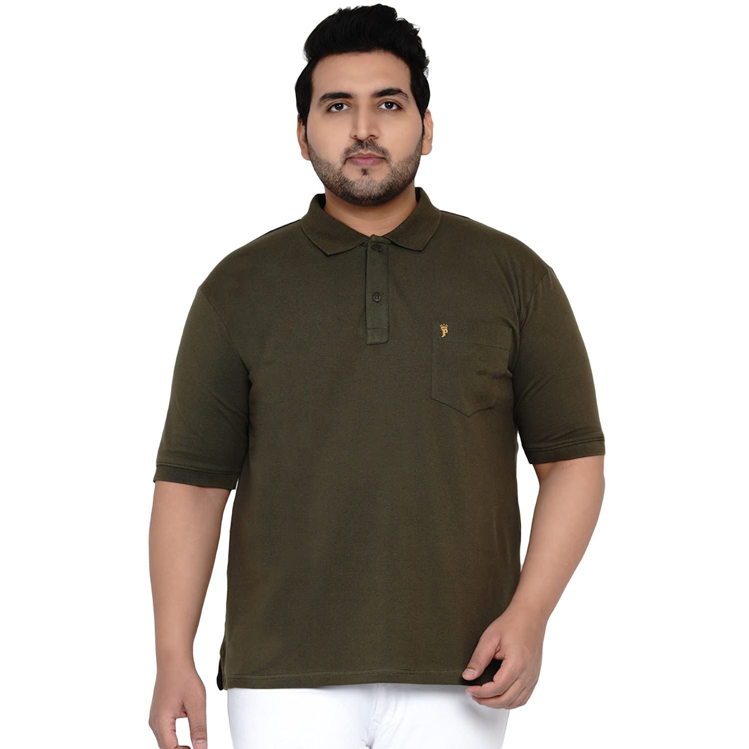 JOHN PRIDE Men's Regular Fit Plus Size Olive Polo T-Shirt (JPTSC3290H)