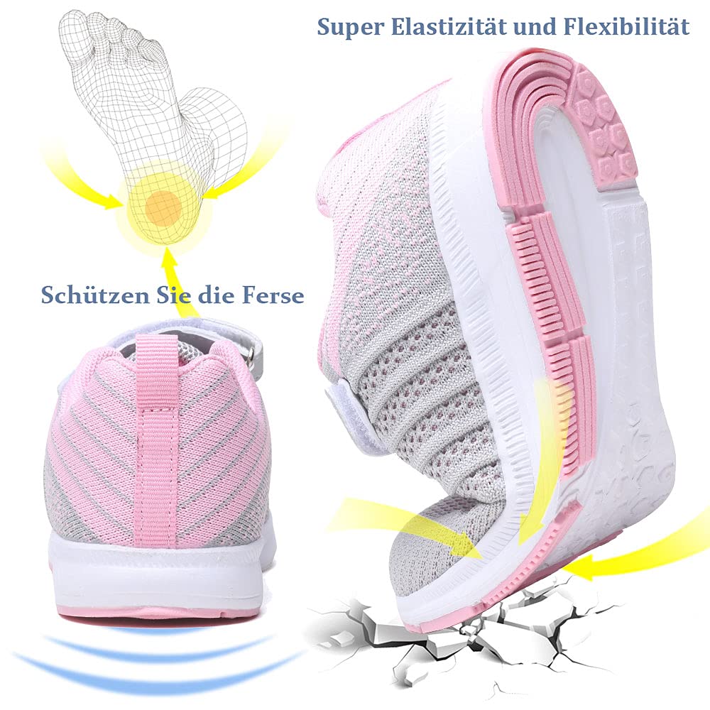 Ragazze Scarpe Ginnastica Bambine Formatori Ragazzi Scarpe Corsa Bambino Scarpe Sportive Running Bimbo Tennis Scarpe Indoor Bambini Scarpe Fitness Basket Sneakers Leggero Unisex Grigio Rosa