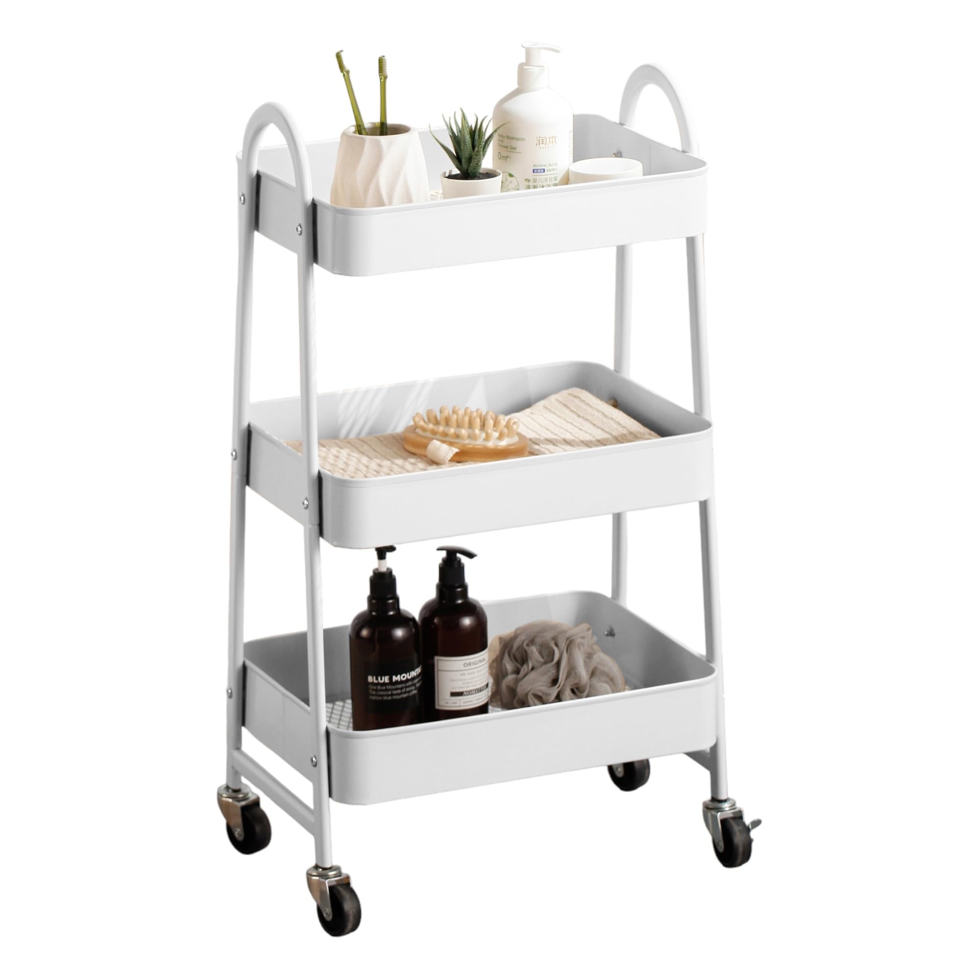 Urbnliving White 3 Tier Shelf Metal Slim Storage Trolley Cart With Castor Wheels Bathroom Organiser