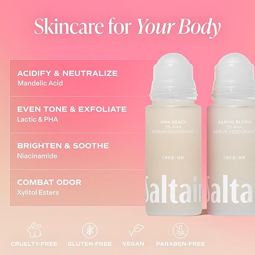 Miniatura 5 de Saltair Desodorante de suero Signature Scents, paquete de 2. Fórmula AHA al 5%. Desodorante de ácido láctico y ácido mandélico. Control de olores