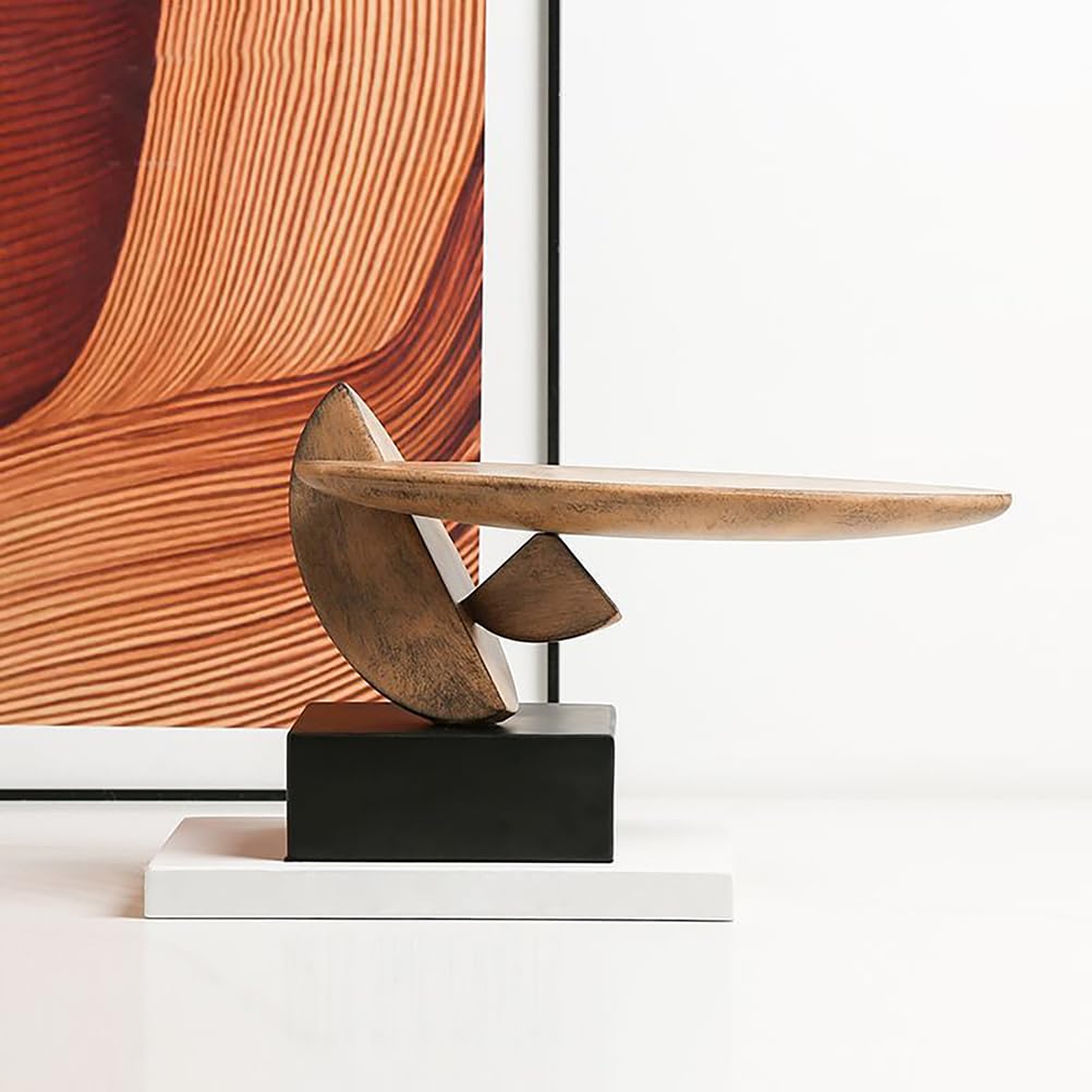 Genérico Escultura Abstracta De Madera Tallada A Mano, Estatua Decorativa para El Hogar con Soporte Negro, Decoración De Mesa Rústica Y Única para El Salón O La Entrada