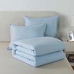 Caressma Light Blue Comforter Set Twin Size, Solid Lightweight Down Alternative Soft Boho Bedding Comforter Set, Breathable Fluffy Microfiber Skin-Friendly Comforter (68"x90") for All Seasons