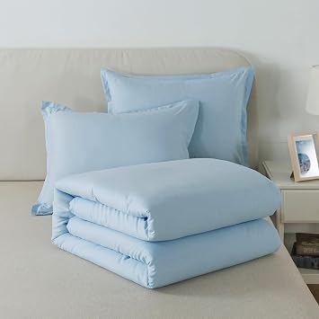 Caressma Light Blue Comforter Set Twin Size, Solid Lightweight Down Alternative Soft Boho Bedding Comforter Set, Breathable Fluffy Microfiber Skin-Friendly Comforter (68x90) for All Seasons