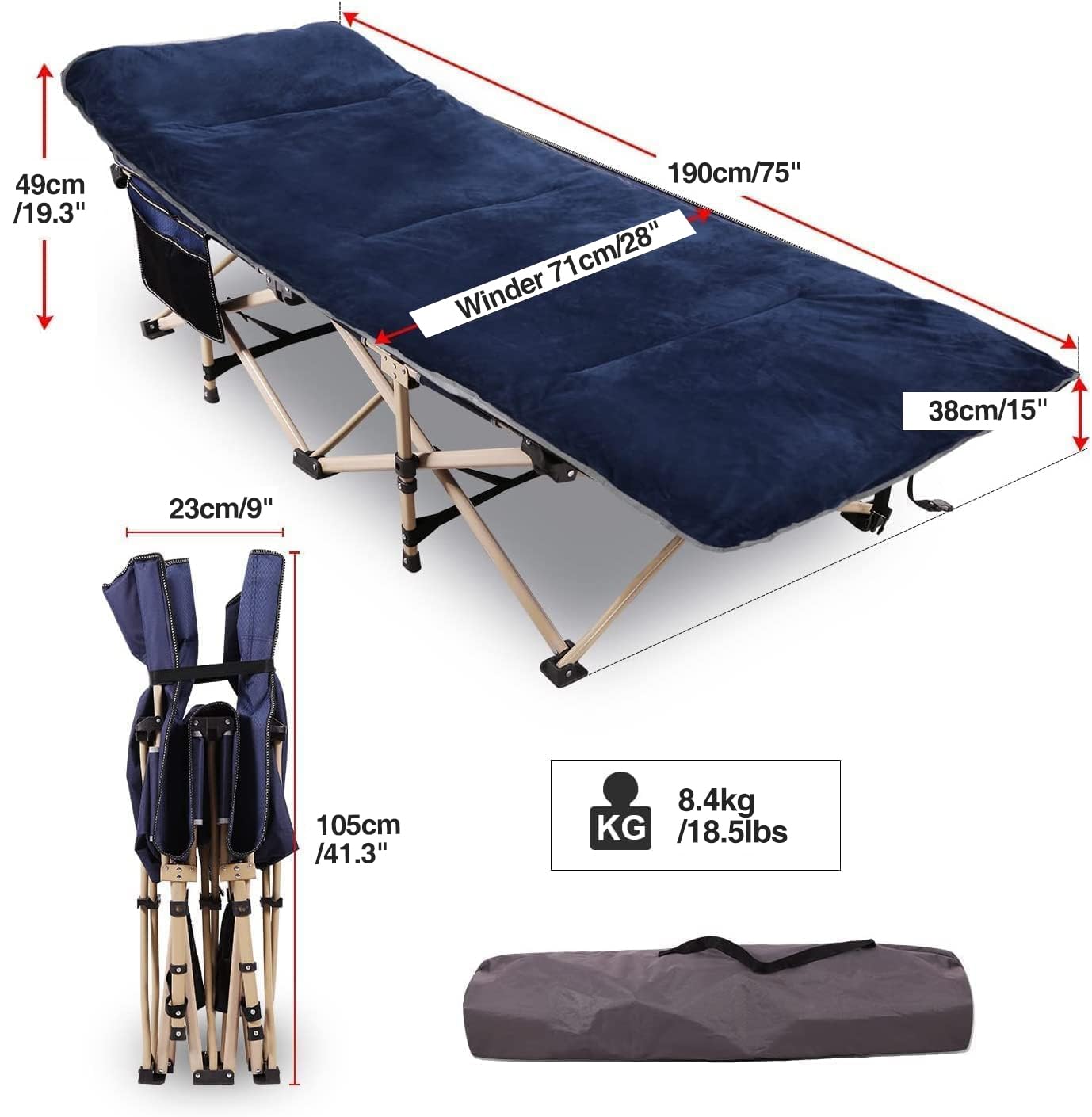 Lettino Da Campeggio Pieghevole XXL - 190x71 Cm, Portata 226 Kg, Tessuto 600D, Per Adulti, Ideale Per Outdoor E Viaggi