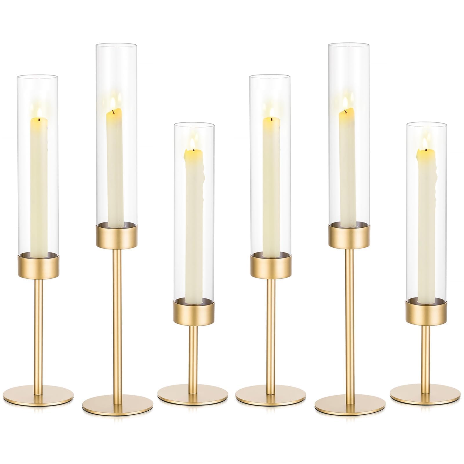 Romadedi Lot de 6 bougeoirs avec cylindre en verre - Bougeoirs en verre et métal pour Noël, mariage, décoration de fête à la maison