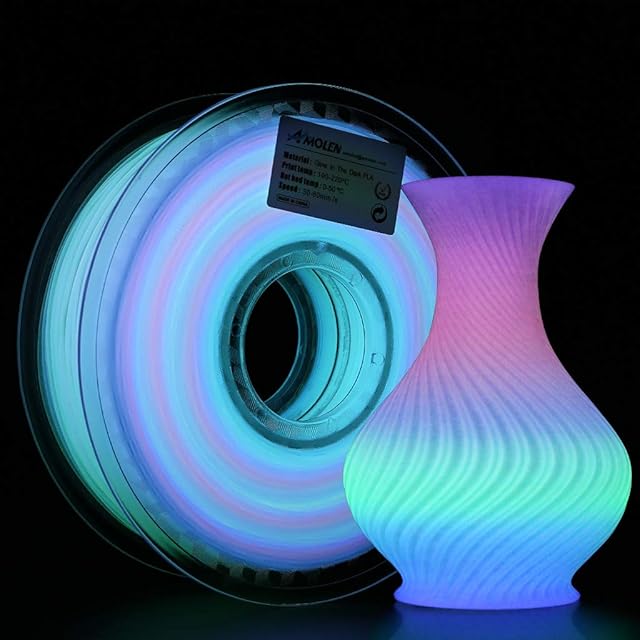 AMOLEN PLA Filament 1.75mm, Glow in The Dark Multicolor 10 Meters 3D Printer Filament, 3D Printing Materials