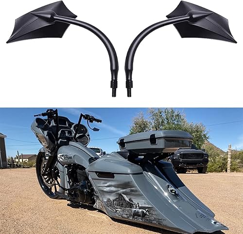 Espejos negros de motocicleta de forma irregular, espejos retrovisores mejorados para motocicleta con tornillos M8 10 compatibles con Harley Yamaha