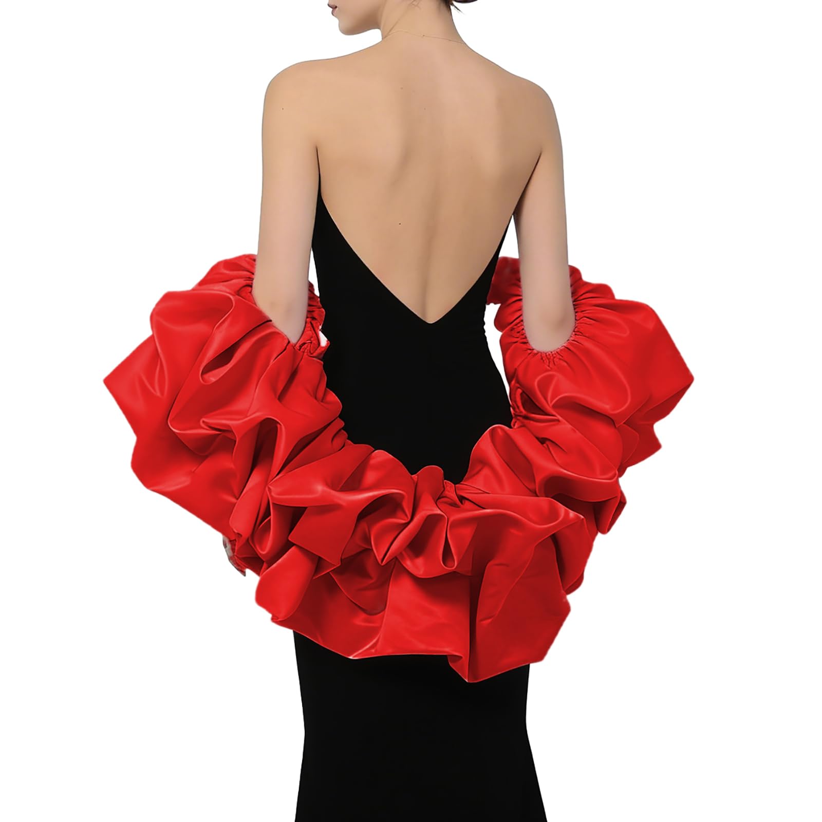 UniqKaliber Satin Puff Sleeve Cape Bridal Shawl Ruffled Bolero Wrap for Bride Wedding Dress Cover Up