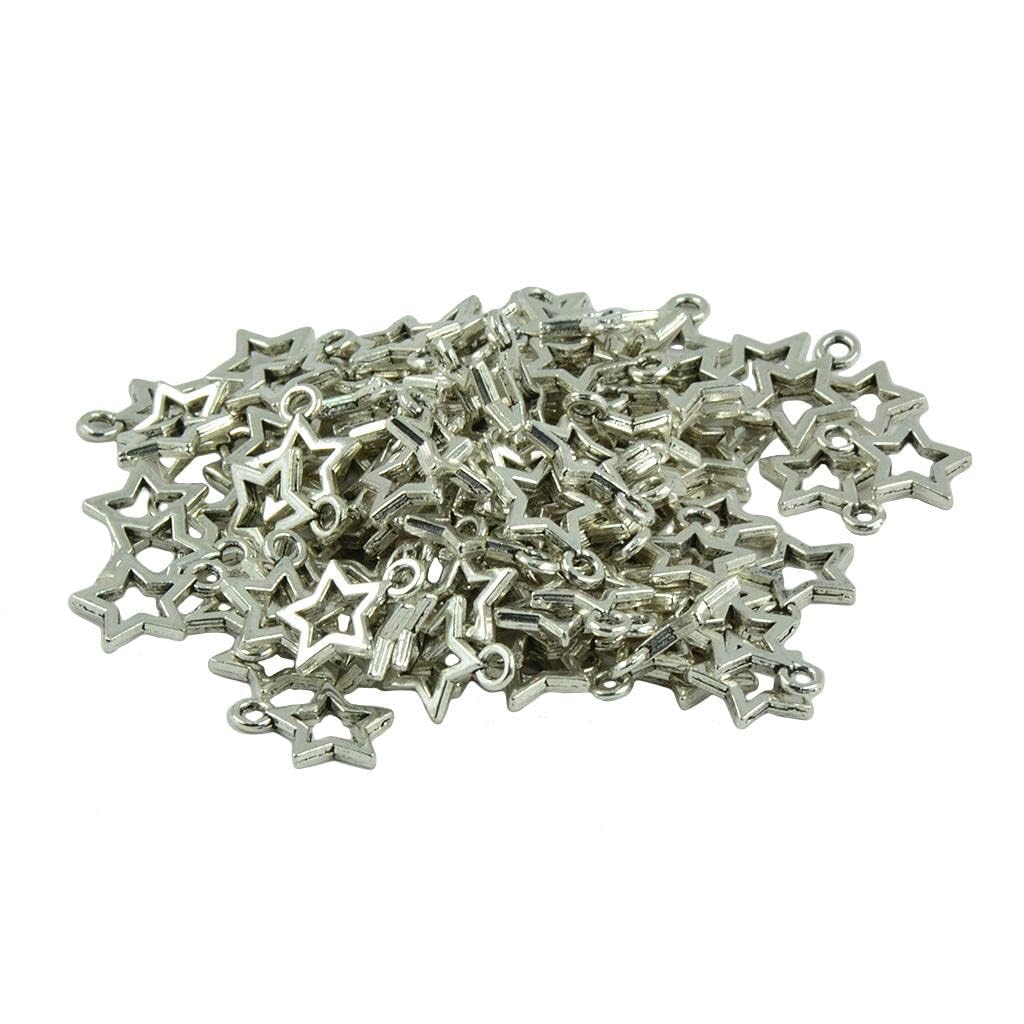 Jinita 30pcs Silver Star Charms for Jewelry Making, Antique Hollow Star Pendants, Metal Charms for Bracelet, Necklace, Earring & DIY Craft Supplies-image-47