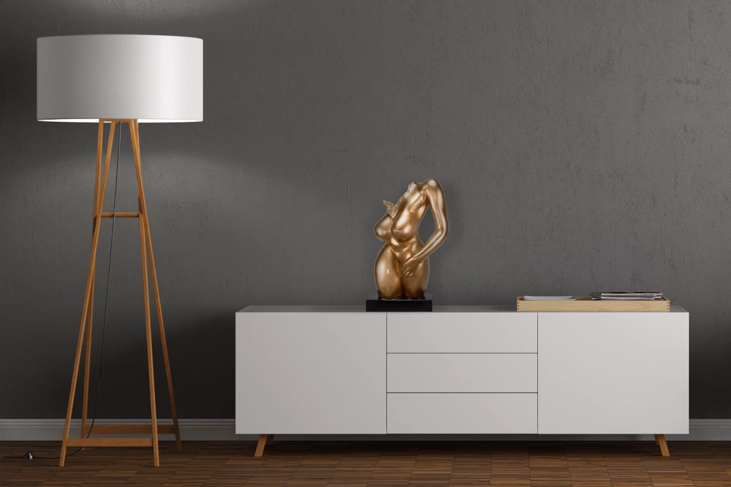 KunstLoft Skulptur modern | 100% HANDGEFERTIGT | 34x60x24cm | Kunststein Statue 'Spiritual Entrance' | Menschen | Gold Schwarz | Deko Figur Wohnzimmer
