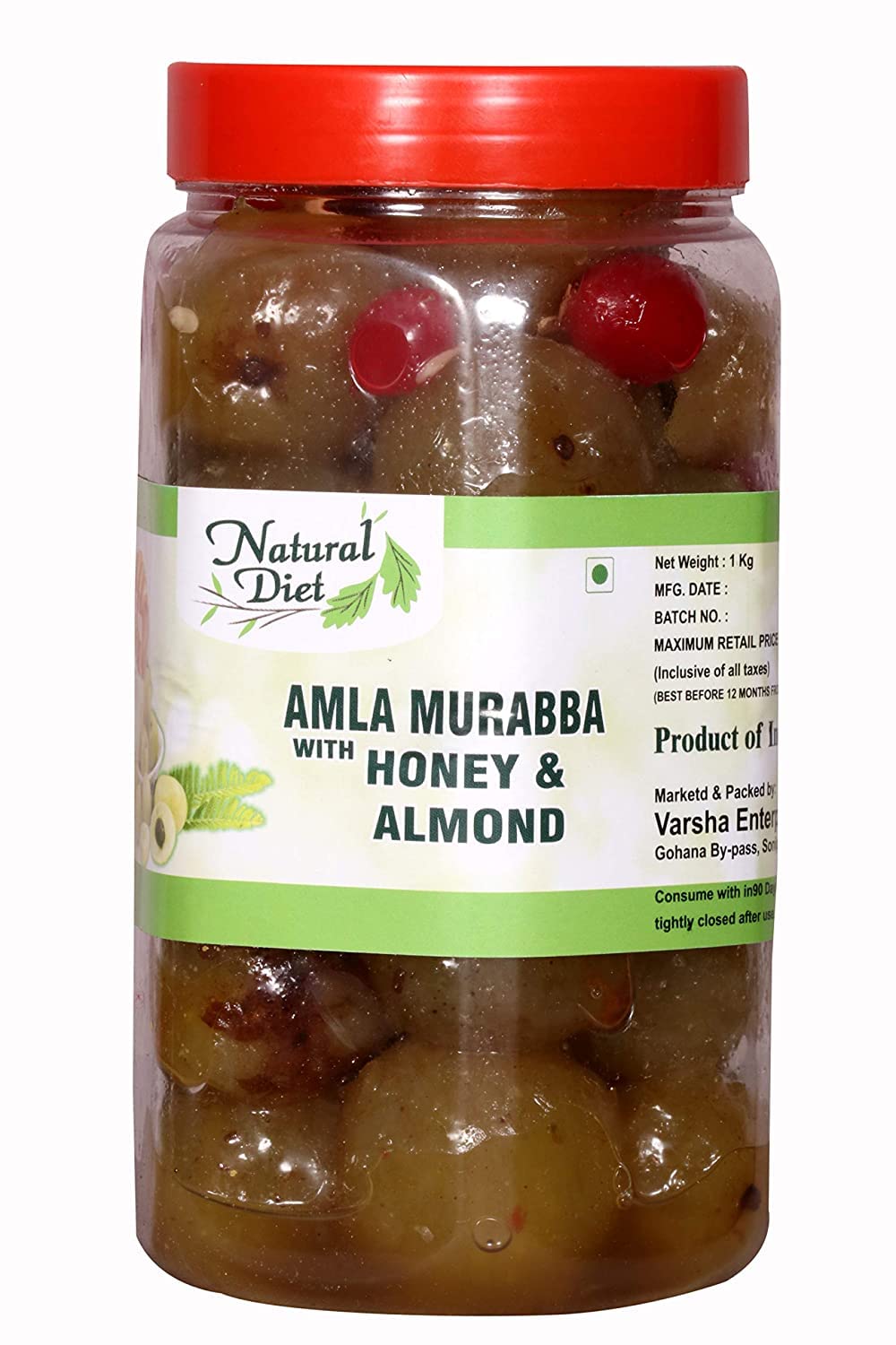Natural Diet Organic Sweet Honey Amla Murabba Indian Gooseberry with Mother's Love - 900 Grams (Honey AMLA) 1