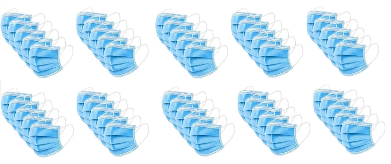 Paradenti a 3 strati, blu con fiocchi per le orecchie, in OPP 50