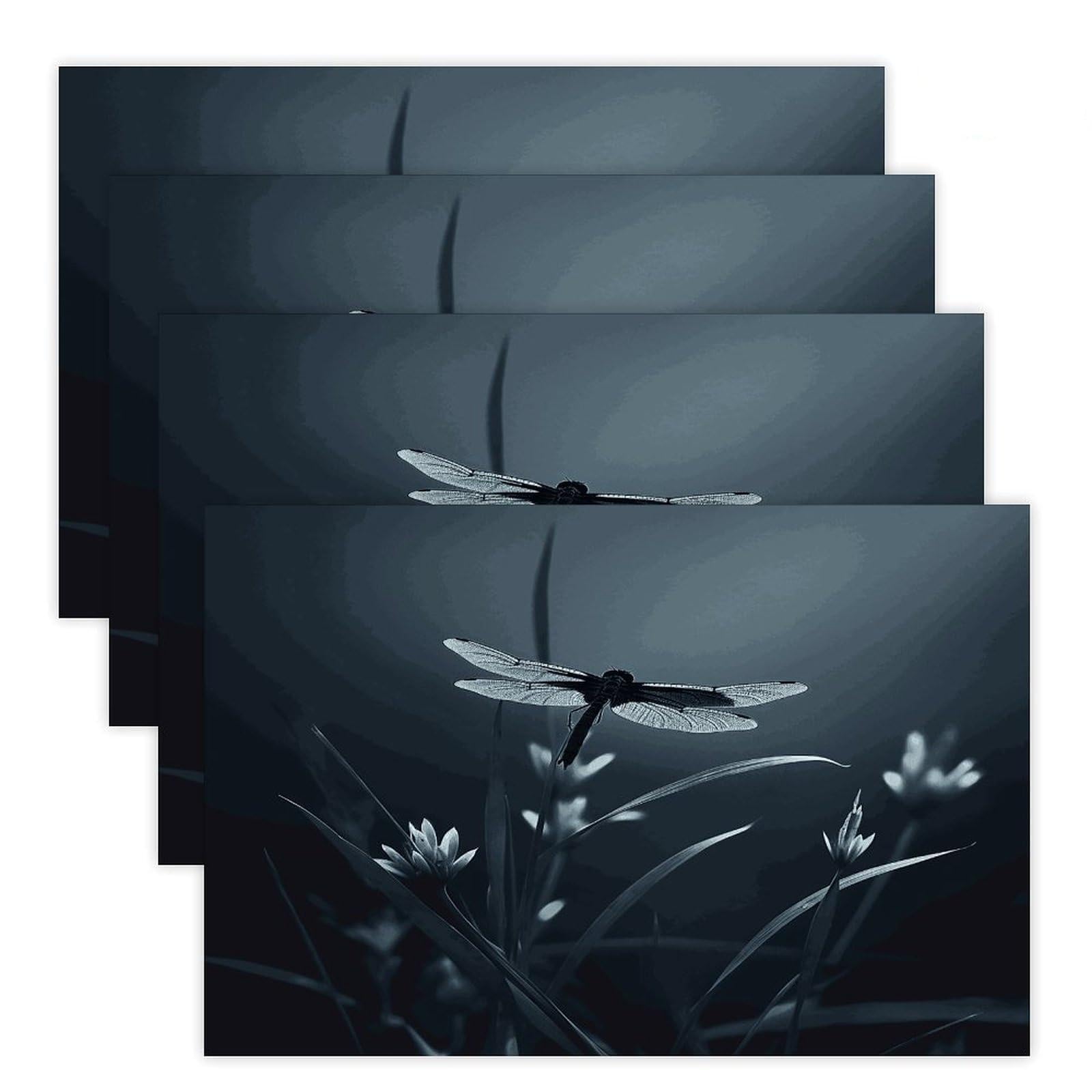 Dragonfly Silhouette Placemats Heat-Resistant Washable Place Mats Anti Slip Dining Table Place Mats Wipeable Dining Table Mats Kitchen Decoration Placemats 17.7’’×11.8’’