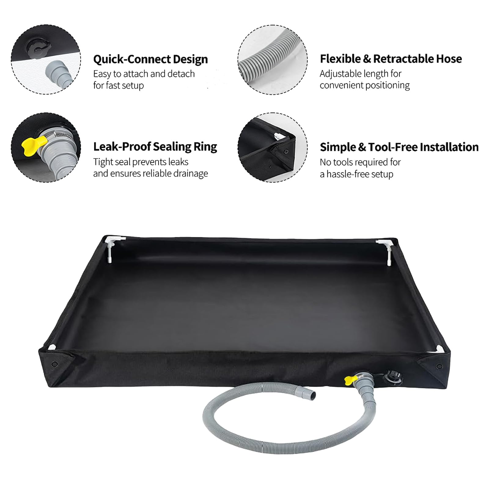 Receveur de douche portable - Base de douche pliable - Bac de douche pliable - Avec tuyau de vidange - 80 x 80 x 10 cm - Oxford durable - Imperméable - Sol de tente - Pour camping - Pour douche