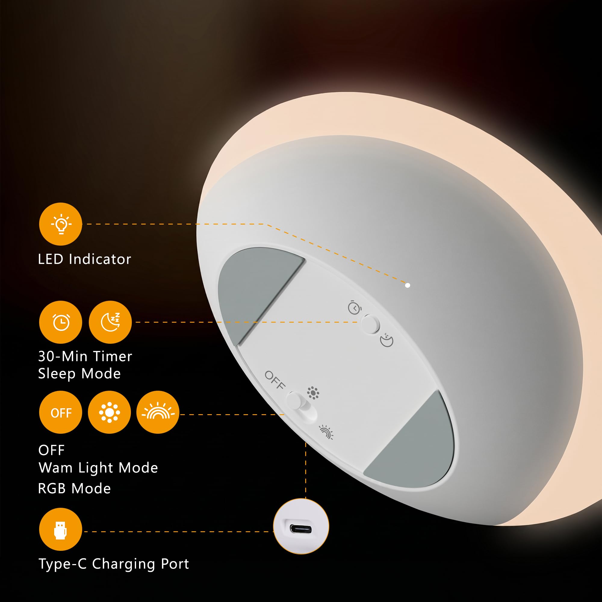 Lámpara de noche con cambio de color, atenuación y temporizador continuos, luz brillante suave recargable para guardería, niños, adultos, mesita de noche, alimentación, modo de sueño, iluminación