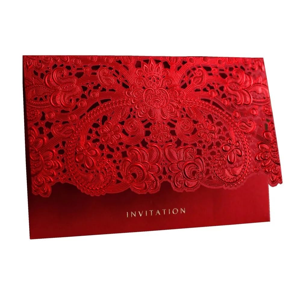 Faire Part De Mariage Cartes de mariage roses/rouges/dorées for les invités avec carte-cadeau imprimée gratuite Cartes d'invitation de mariage élégantes en papier 50 pièces Faire Part Mariage(Pink)