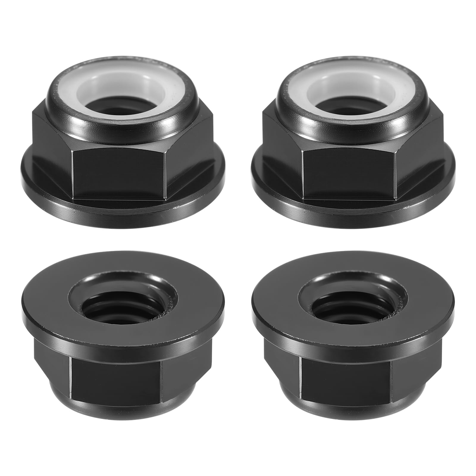 QUARKZMAN Dadi Esagonali Autobloccanti Con Inserti In Nylon, 4 Pezzi - M6 X 1mm Dadi Autobloccanti In Lega Di Alluminio, Flangia Anodizzati Per Elementi Di Fissaggio (Nero)