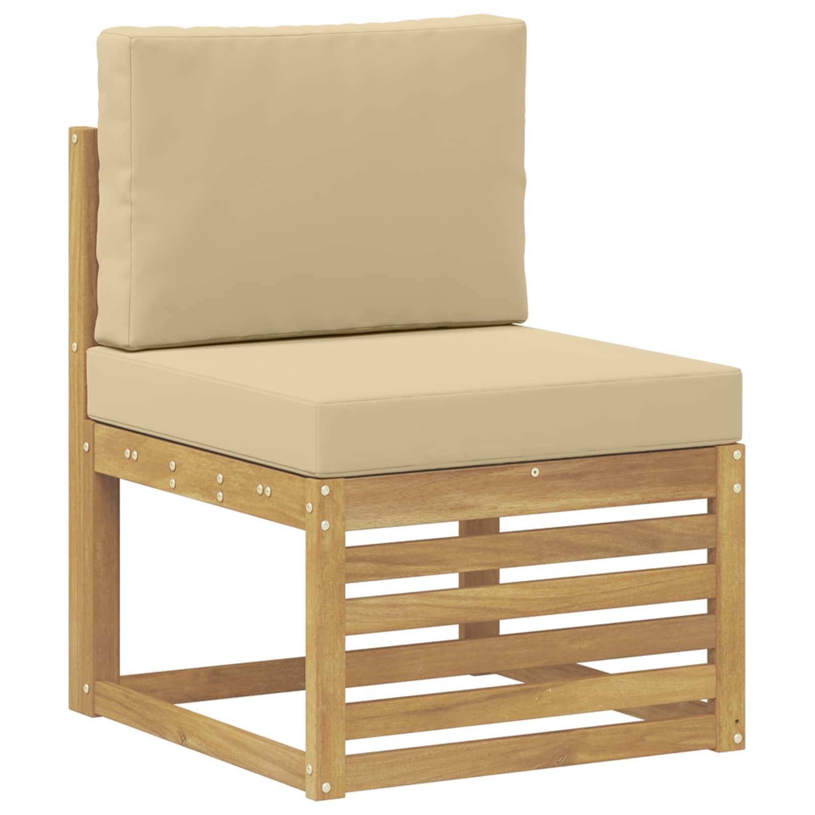 Gartenmöbelset 7-teilig mit Kissen aus wetterfestem Akazienholz für Terrasse, Balkon und Garten, modernes Design, langlebig, leicht zu reinigen, inklusive Tisch, Sofas, Armlehnen und Kissen