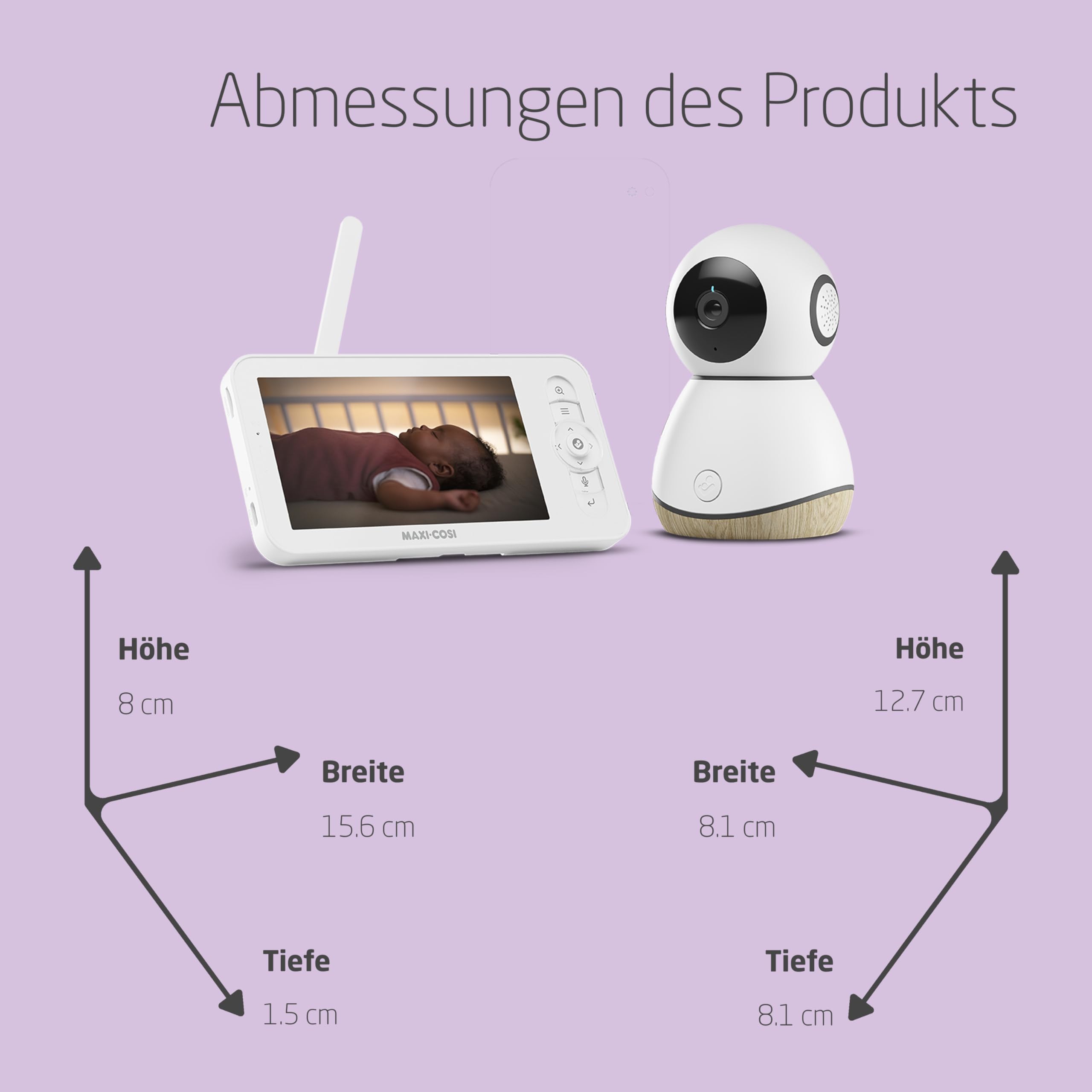 Maxi-Cosi See Pro Babyphone, mit Kamera Handy, Babyphone Kamera, Schreiübersetzer, automatische Bewegungserkennung, Ultra-HD (2K) Video, 5" Bildschirm, Teil von Maxi-Cosi Connected Home
