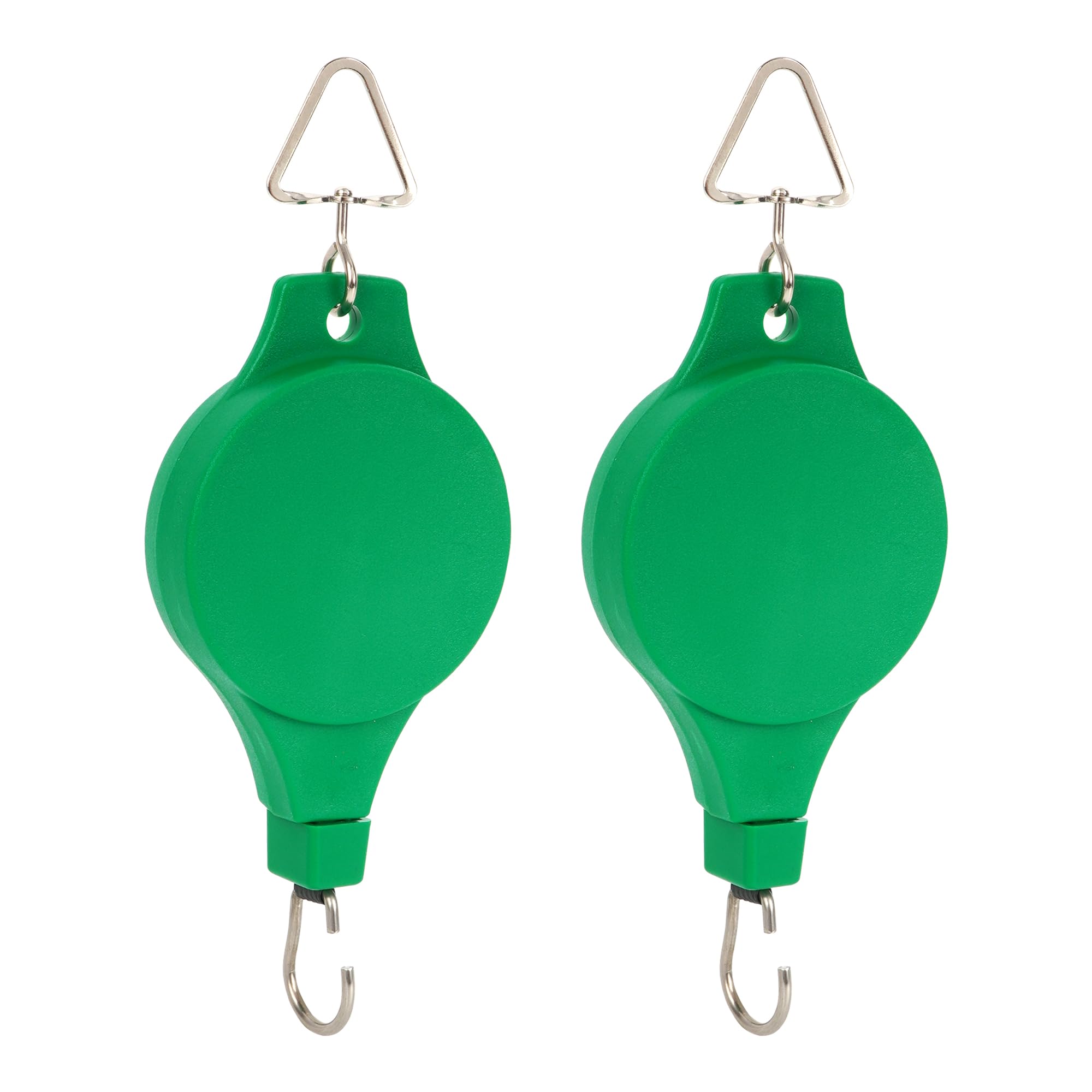 LA HUATE 2Pcs Retractable Plant Hanger Adjustable Heavy Duty Plant Pulley Hook for Garden Hanging Baskets Pots, Birds Feeder, Green, Triangular Hook