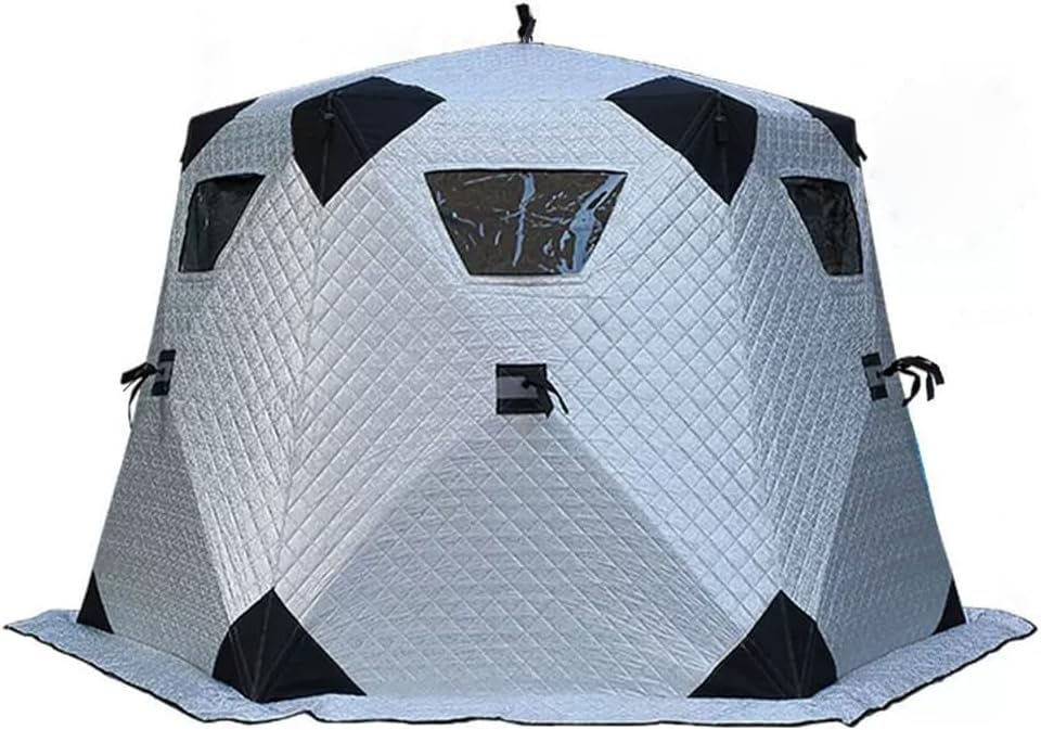 Ice Fishing Camping Hexagonal Ice Fishing Shelter Large Camping Equipment Heat Reflective Fabric Cold-Resistant Insulation Suitable for 3-4 People (Silver)
