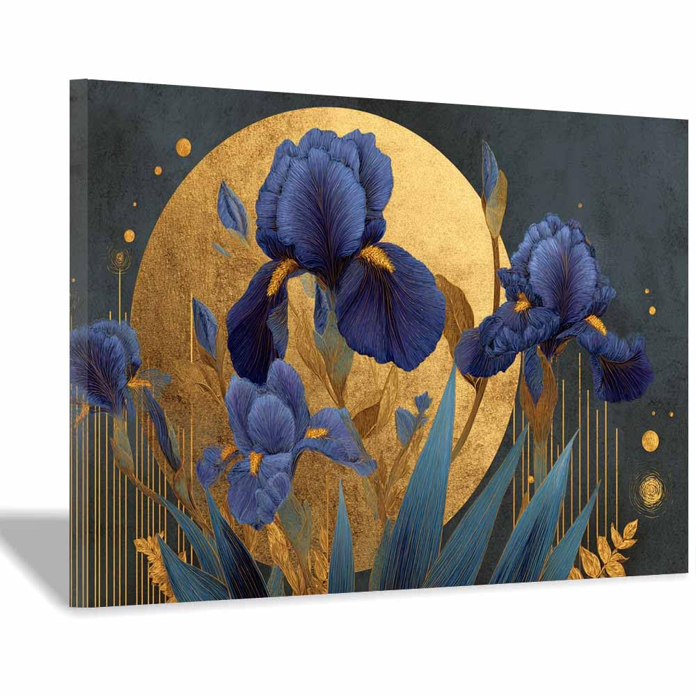 Xeniou Multicolor Flower Posters Darkest Blue Irises Wall Art Canvas Wall Art, For Bedroom Office Home Decorations(Multicolor)-70X100cm Framed