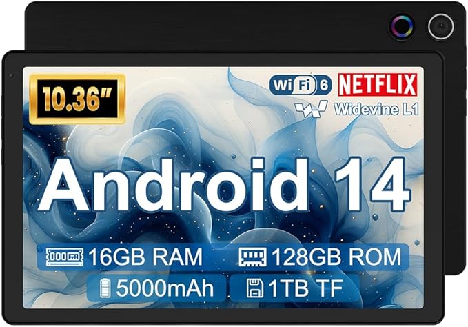 Laptok Android Tablet 10 Pulgadas, Tablet con 16 GB+128 GB (TF 1TB), Octa core/5000mAh, 5+8MP/1280 * 800P, WiFi 6/Widevine L1/BT5.4, Compatibilidad con USB-C/OTG