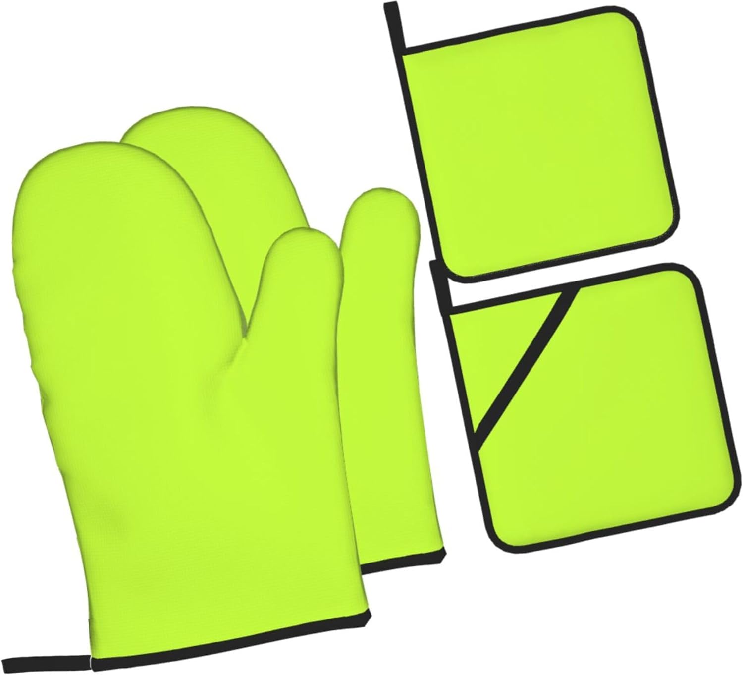4PCS Oven Mitts and Pot Holders Sets, Solid Bright Lime Light Green Oven Mitts Set Heat Resistant Kitchen Microwave Gloves Safe for Baking,Cooking, BBQ