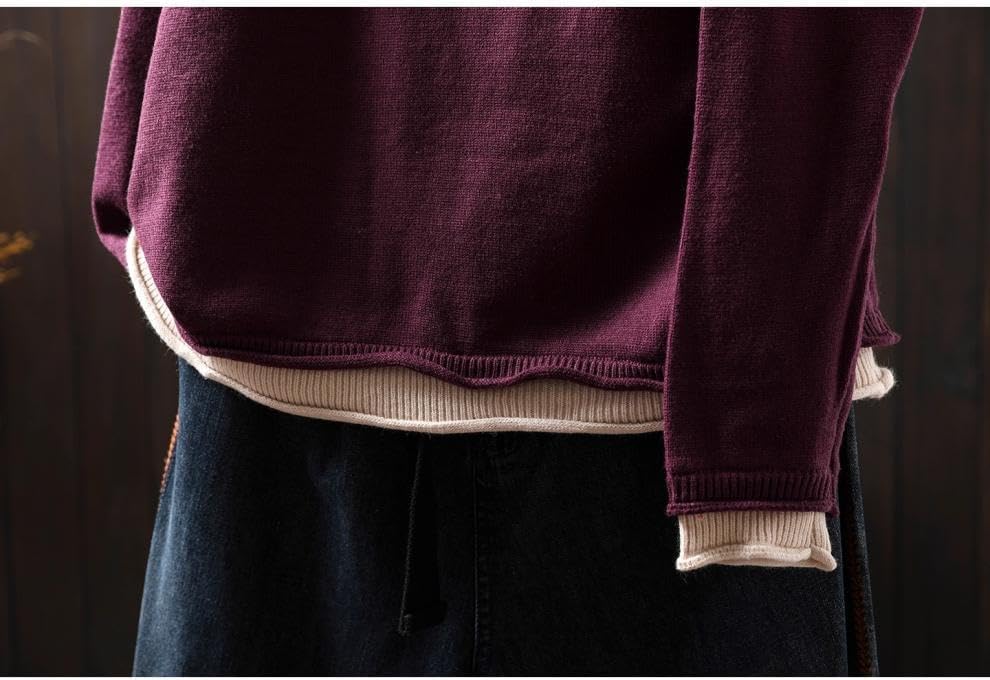 [Ellniges] ビッグサイズニット 積み重ねネック＆クツーウェイ拼接デザイン ルーズフィット オーバーサイズ カジュアルセータ